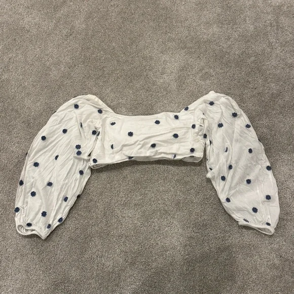 Farm Rio Blue Flowers Long Sleeve Crop Top size Medium - Picture 7 of 12